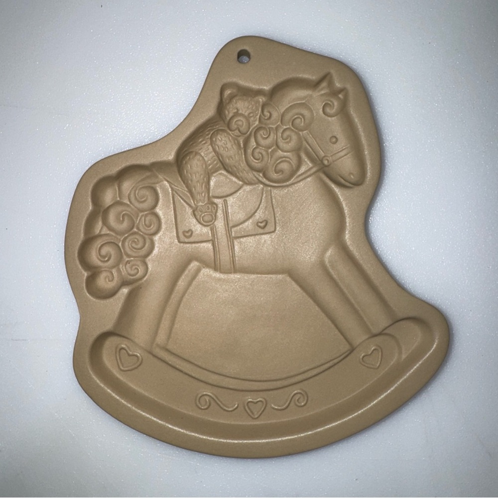 Vintage 1993 Brown Bag Cookie Art Mold Rocking Horse with Teddy Bear Cottagecore